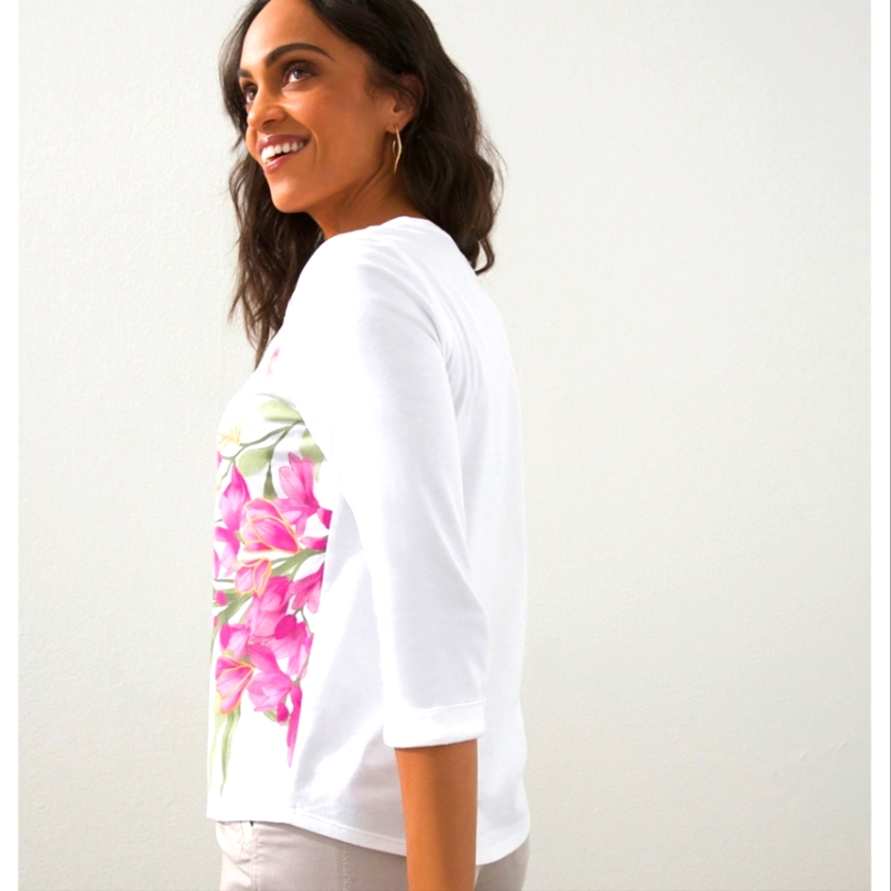 CHICO'S Floral 3/4 Sleeve Tee Size Chico's 1 - Picture 2 of 10